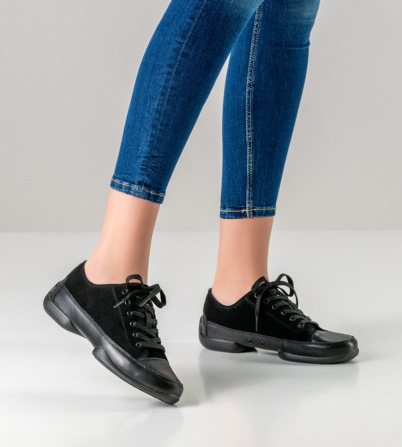 Laad het plaatje in de Viewer, Danssneakers 105 Pureflex Kunststof Zool Zwart Suède/Leer
