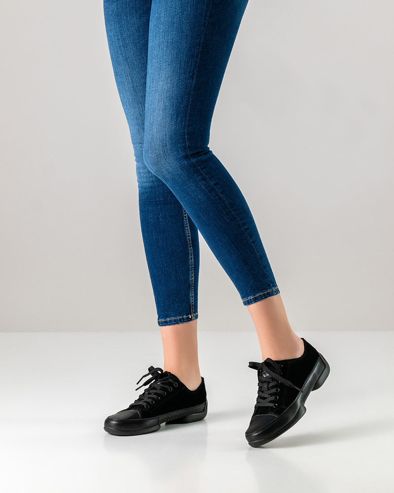 Laad het plaatje in de Viewer, Danssneakers 105 Pureflex Kunststof Zool Zwart Suède/Leer