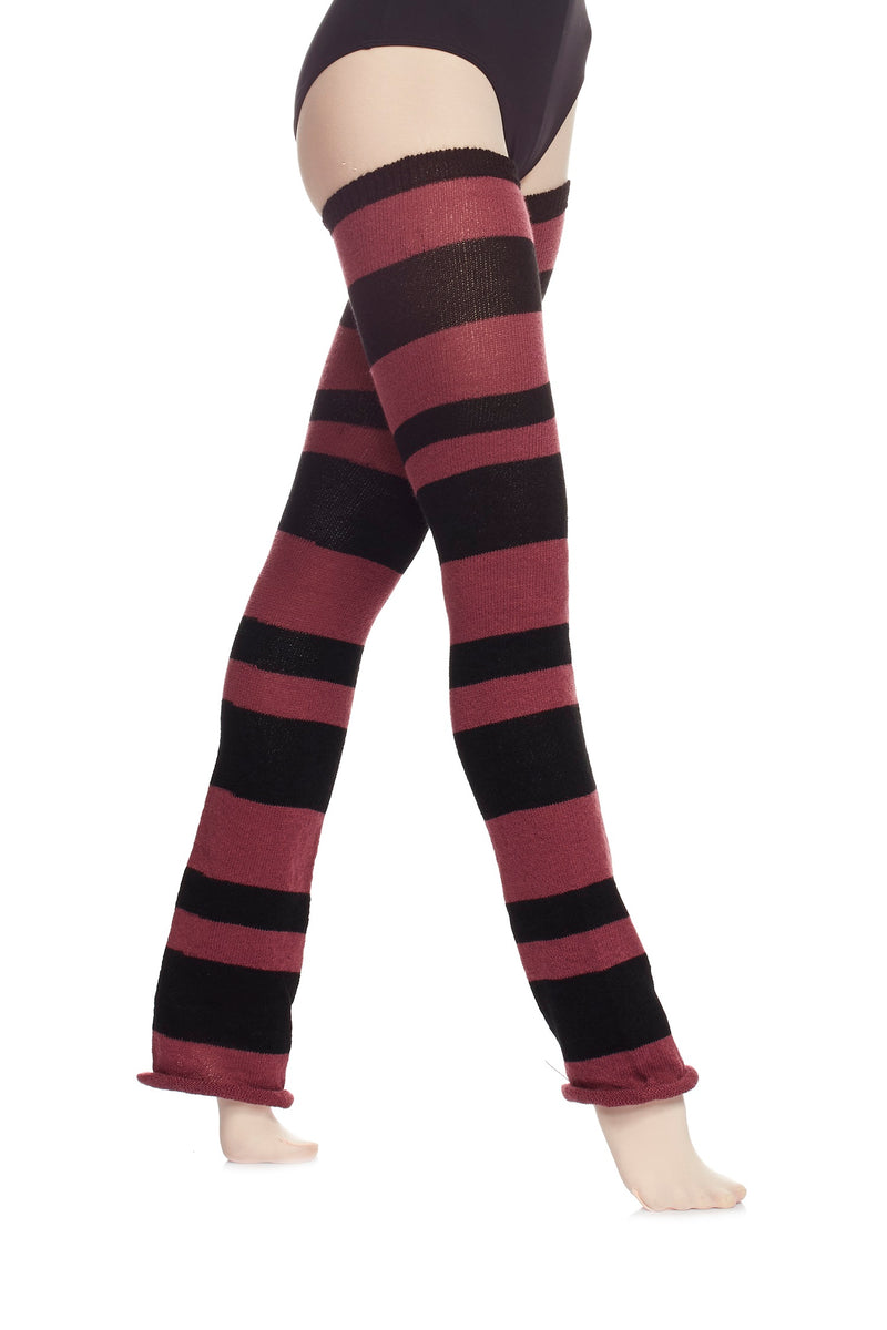 Laad het plaatje in de Viewer, 2103 Lange Gestreepte Beenwarmers Zwart/Bordeaux Roze (Violet)