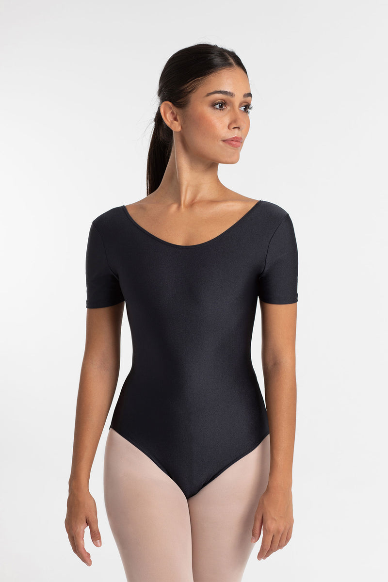 Laad het plaatje in de Viewer, 3050 Balletpak Korte Mouw Lycra Glanzend Zwart