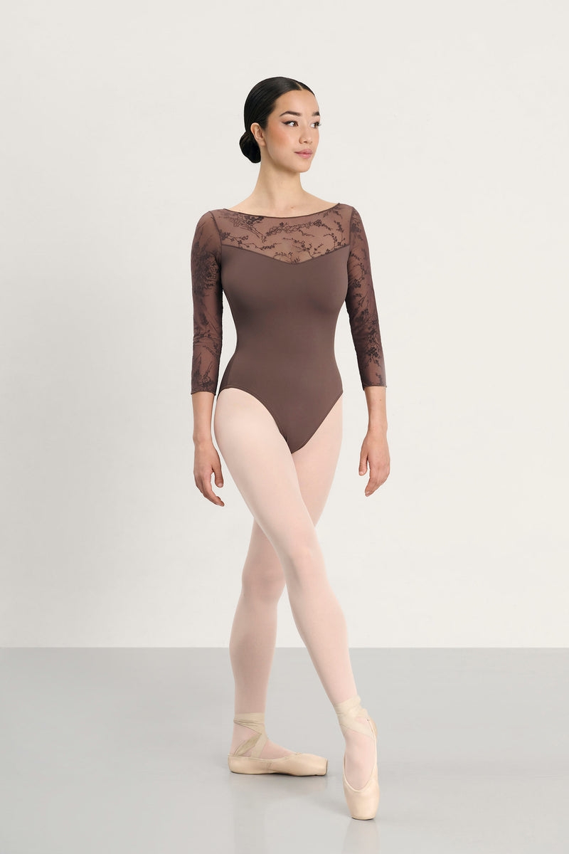 Laad het plaatje in de Viewer, 31718 Gina Balletpak Kant 3/4 Mouw Boot Hals Bruin