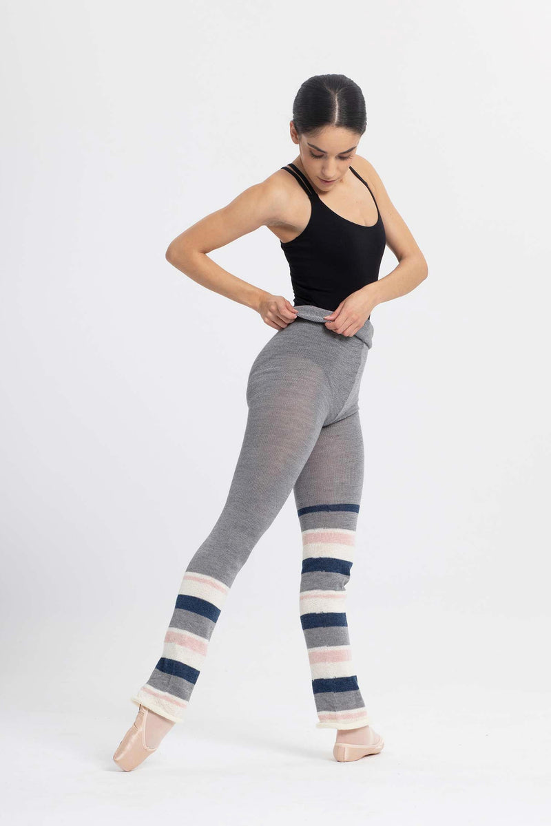 Laad het plaatje in de Viewer, 5108 Warm-up Broek Gestreept Grijs/Wit/Roze/Blauw