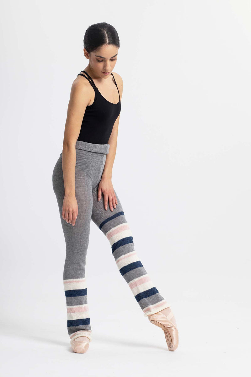 Laad het plaatje in de Viewer, 5108 Warm-up Broek Gestreept Grijs/Wit/Roze/Blauw
