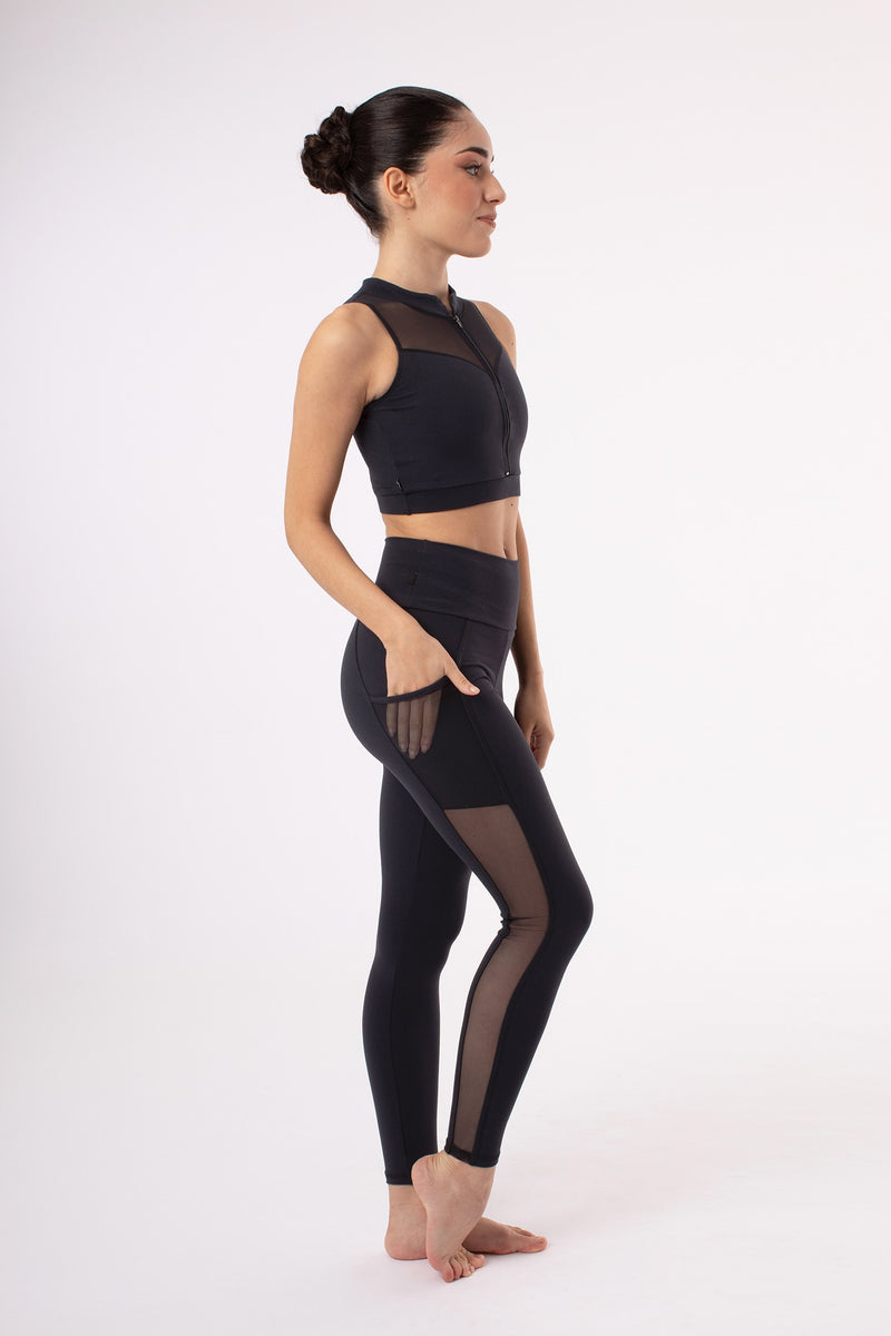 Laad het plaatje in de Viewer, 5284 Legging Hoge Band met Mesh Zwart