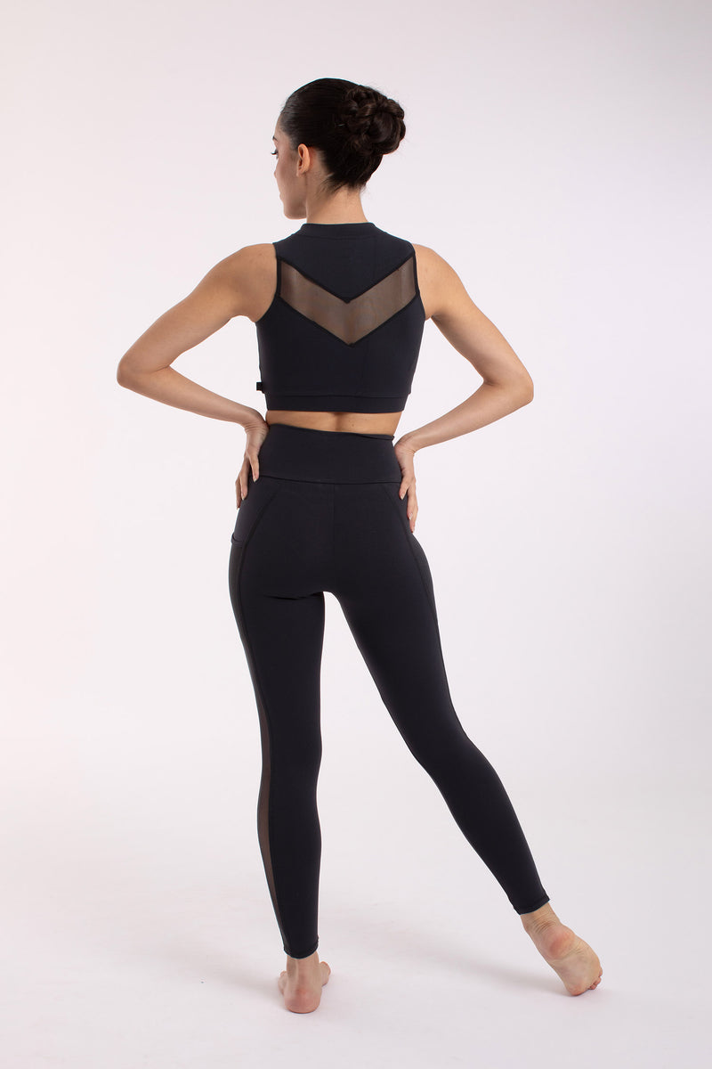 Laad het plaatje in de Viewer, 5284 Legging Hoge Band met Mesh Zwart