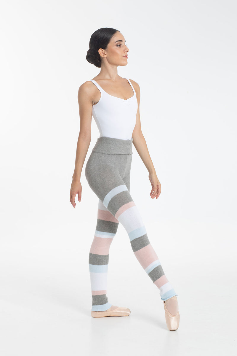 Laad het plaatje in de Viewer, 5301 Warm-up Broek Gestreept Grijs/Wit/Roze
