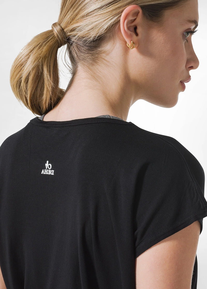 Laad het plaatje in de Viewer, D42041 Yoga T-Shirt met knoop Zwart
