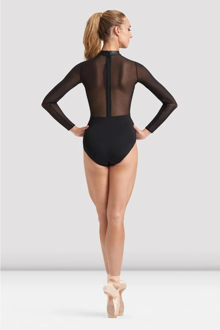 Laad het plaatje in de Viewer, L0539 Arcacia Balletpak met Colletje en Lange Mouwen Lederlook Zwart