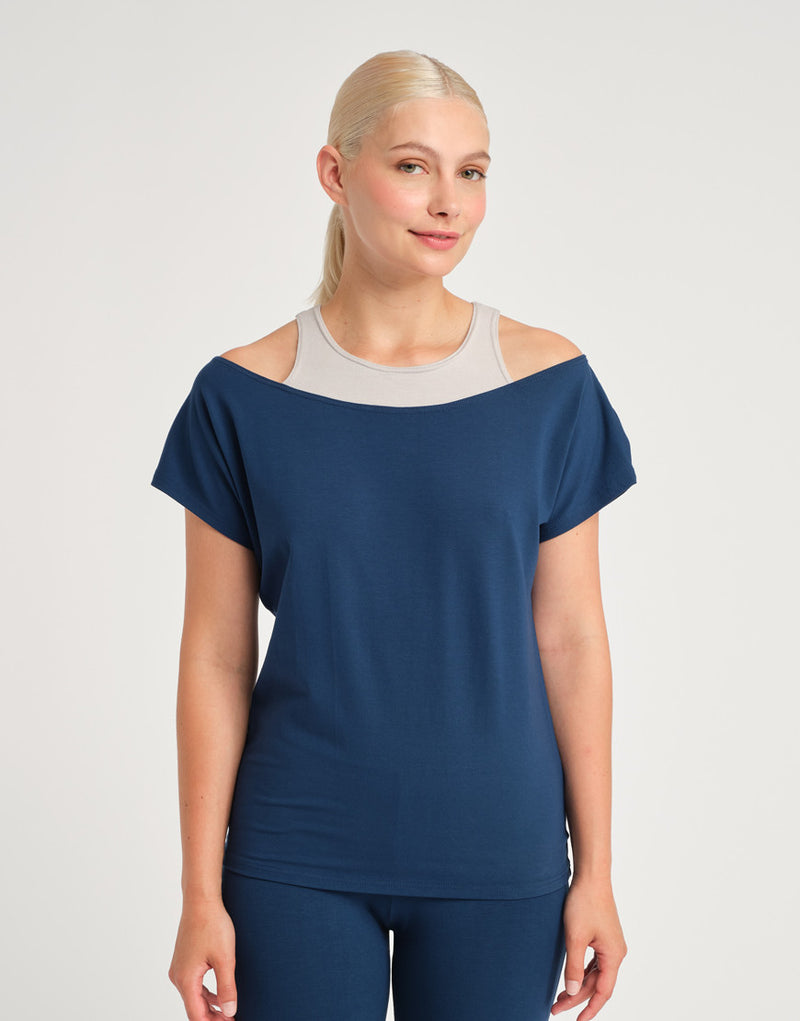 Laad het plaatje in de Viewer, Arezzo Bi Yoga Top 2 in 1 T-Shirt Blauw (Nautik)