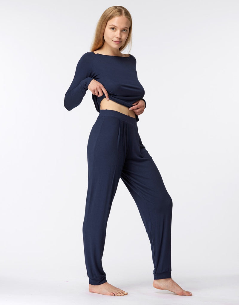 Laad het plaatje in de Viewer, Balboa Yoga Dansbroek Bandplooi Blauw (Marine)