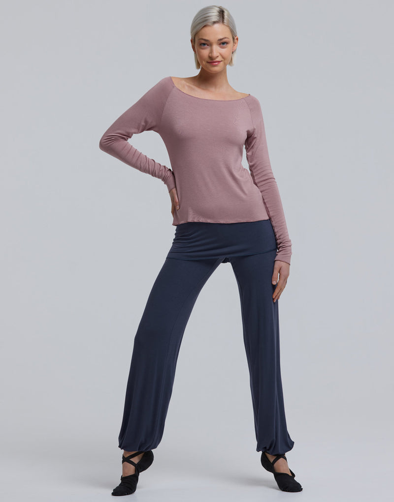 Laad het plaatje in de Viewer, Baltik Top Lange Mouw Wijde Hals Bamboe Viscose Roze (Blush)