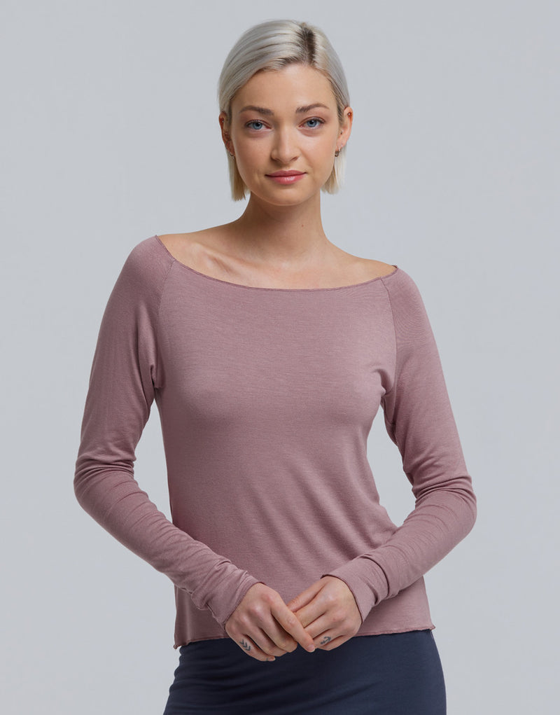 Laad het plaatje in de Viewer, Baltik Top Lange Mouw Wijde Hals Bamboe Viscose Roze (Blush)