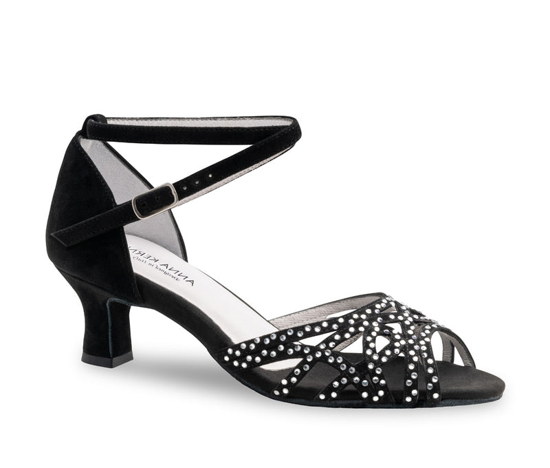 Laad het plaatje in de Viewer, Clemence 960-50 Zwart Suède / Strass 5 cm