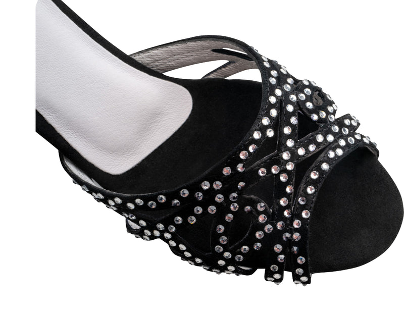 Laad het plaatje in de Viewer, Clemence 960-50 Zwart Suède / Strass 5 cm