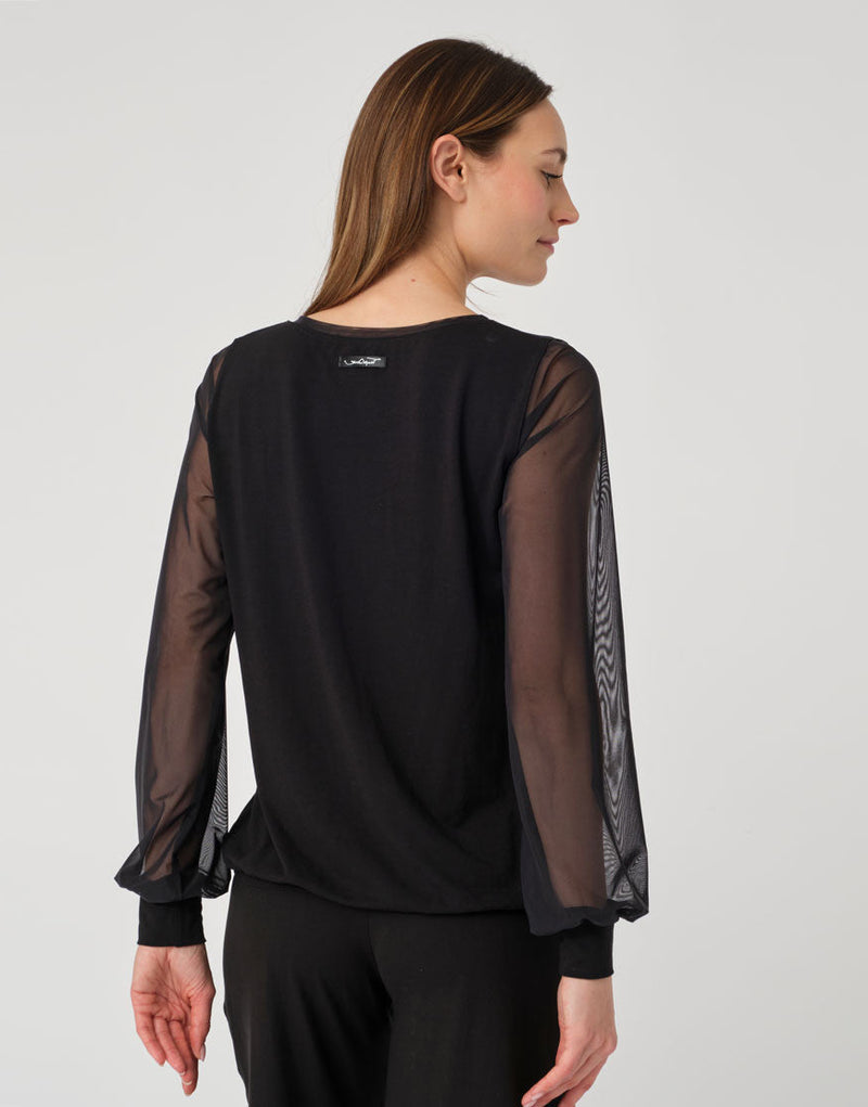 Laad het plaatje in de Viewer, Diane T-Shirt Lange mouwen tule Zwart