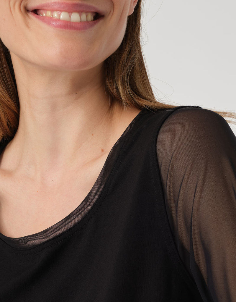 Laad het plaatje in de Viewer, Diane T-Shirt Lange mouwen tule Zwart