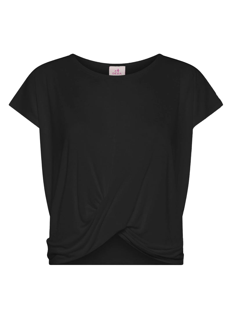 Laad het plaatje in de Viewer, D42041 Yoga T-Shirt met knoop Zwart