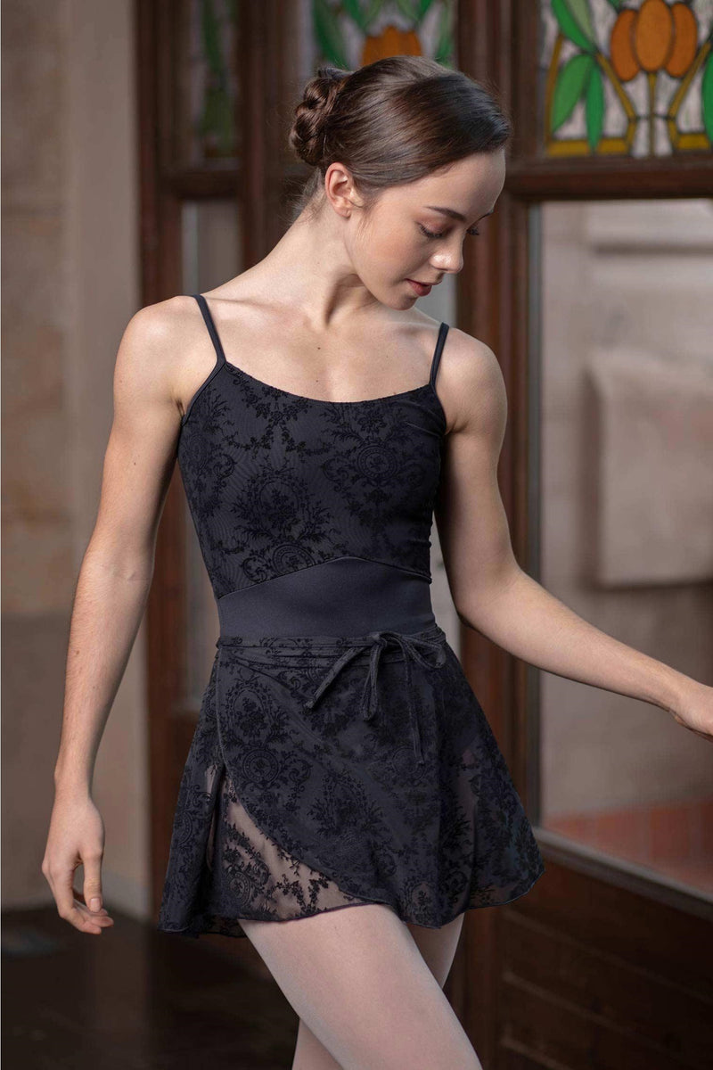 Laad het plaatje in de Viewer, 7797 Ballet Wikkelrokje kort Flock Mesh Zwart