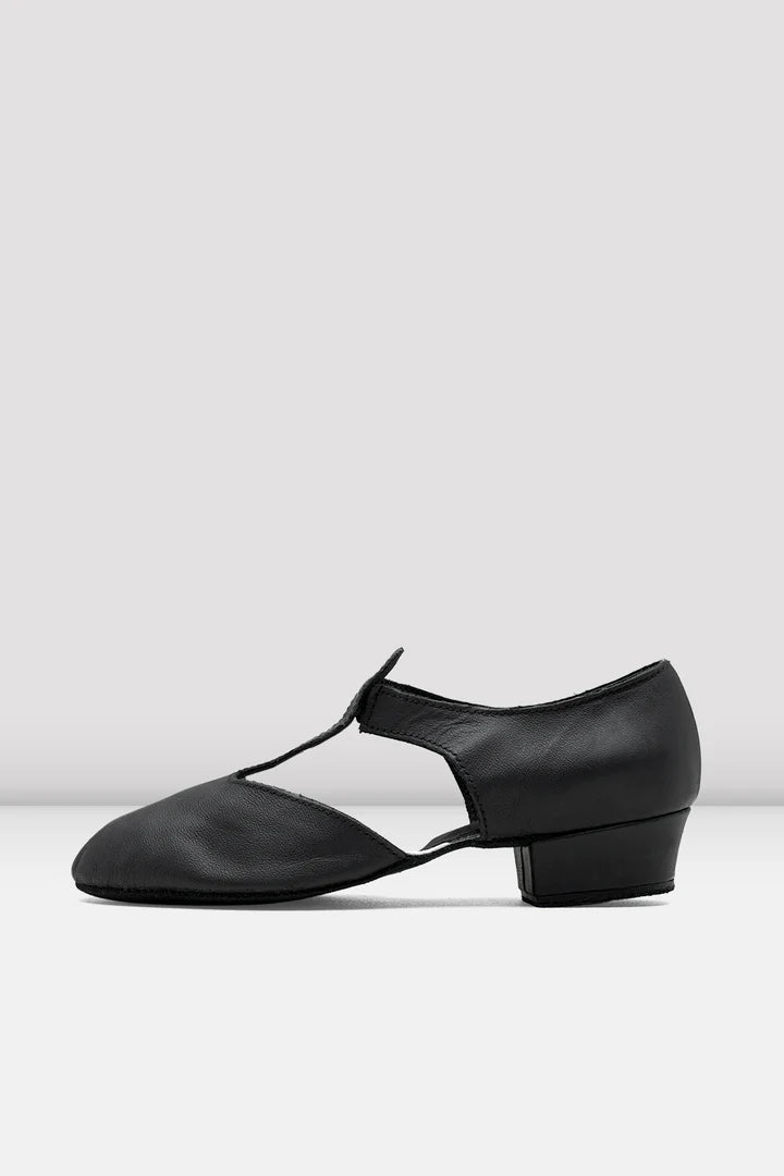 Laad het plaatje in de Viewer, S0407L Grecian Sandal T-strap Docenten Dansschoenen Zwart Leer 2.5 cm