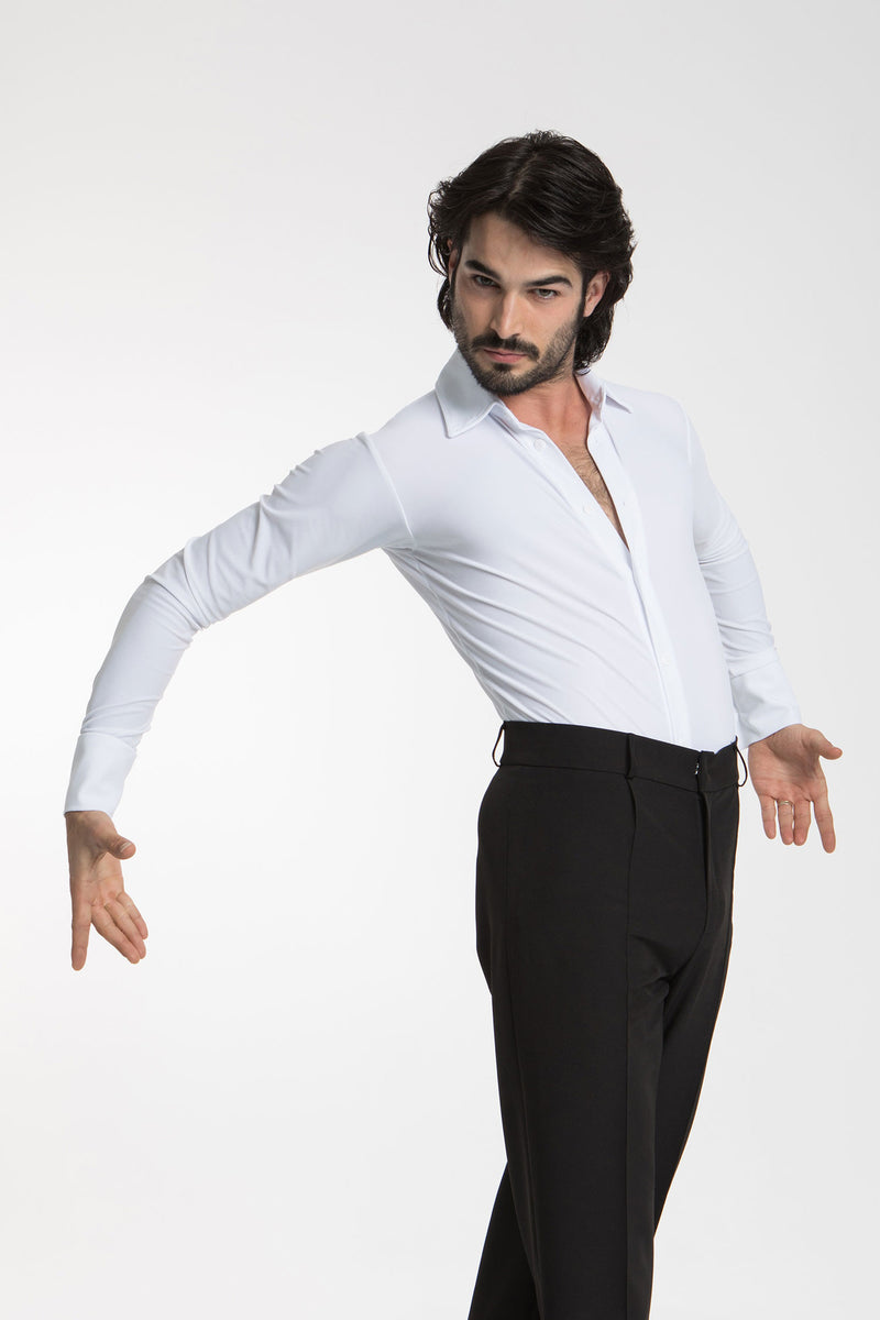 Laad het plaatje in de Viewer, 31077 Heren Body Blouse Latin/Ballroom Wit