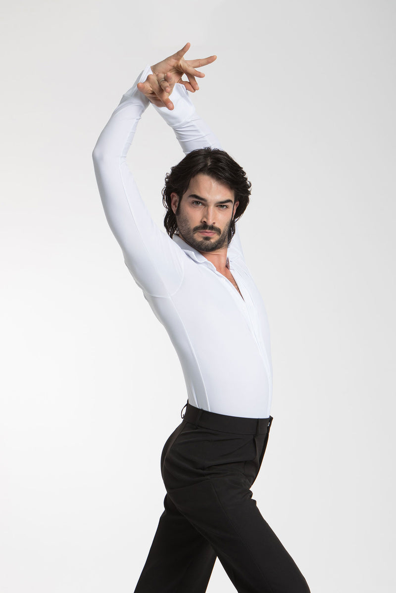 Laad het plaatje in de Viewer, 31077 Heren Body Blouse Latin/Ballroom Wit
