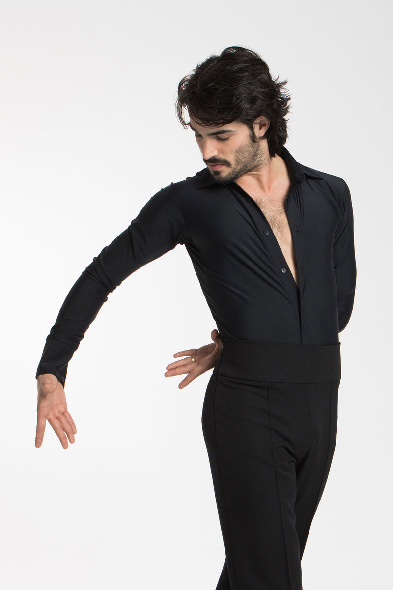 Laad het plaatje in de Viewer, 31077 Heren Body Blouse Latin/Ballroom Zwart