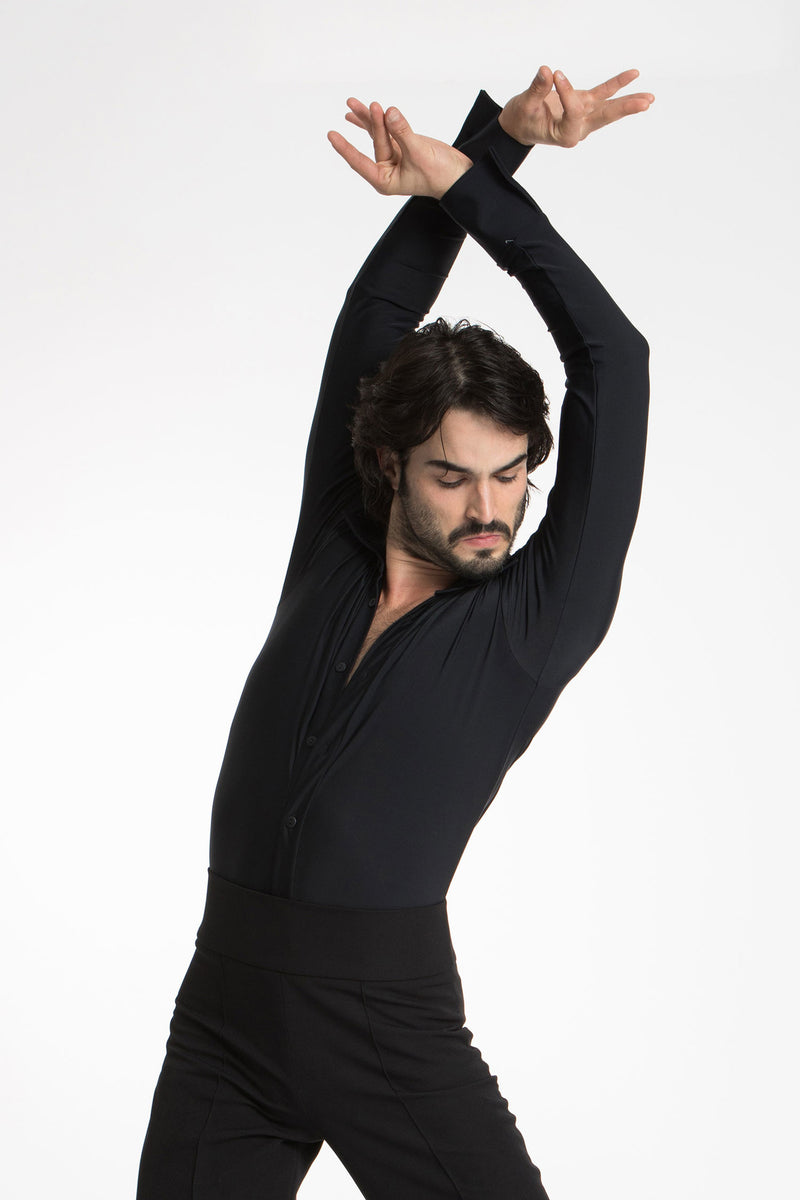 Laad het plaatje in de Viewer, 31077 Heren Body Blouse Latin/Ballroom Zwart