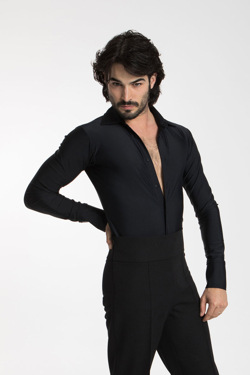 Laad het plaatje in de Viewer, 31077 Heren Body Blouse Latin/Ballroom Zwart