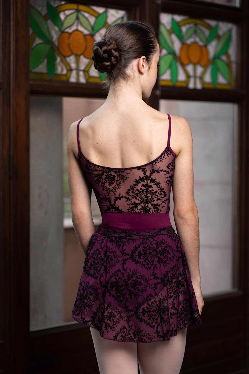 Laad het plaatje in de Viewer, 7797 Ballet Wikkelrokje Kort Flock Mesh Bordeaux/Zwart