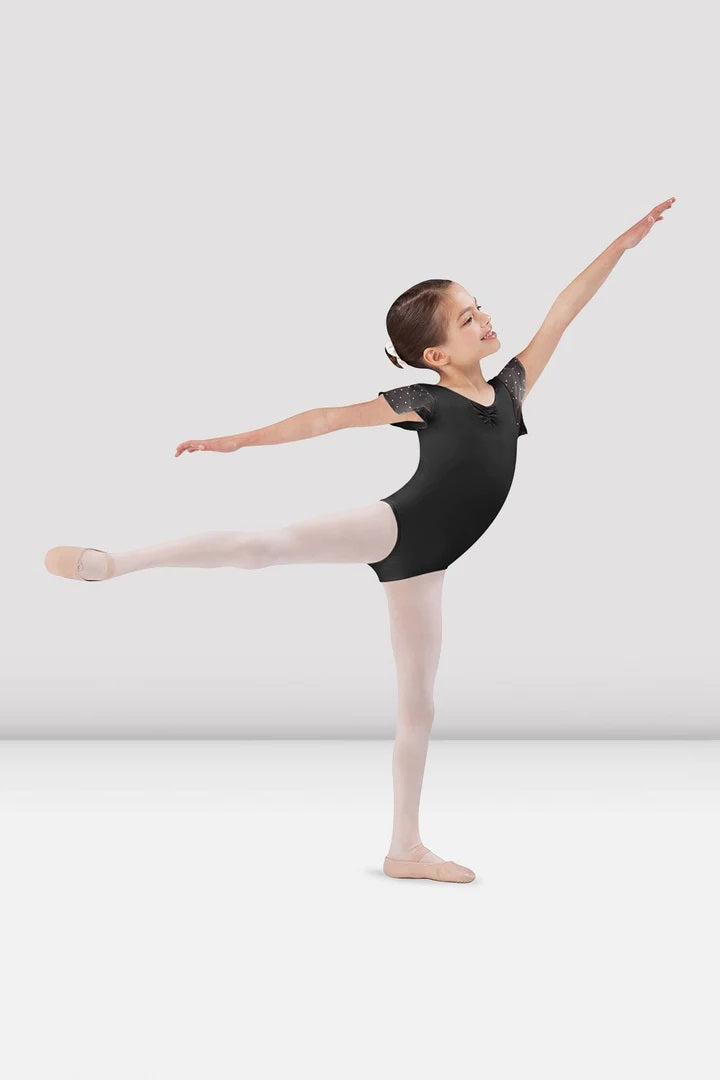 Laad het plaatje in de Viewer, CL3732 Scarlett Balletpakje Glittermouwtje Zwart (BLK)