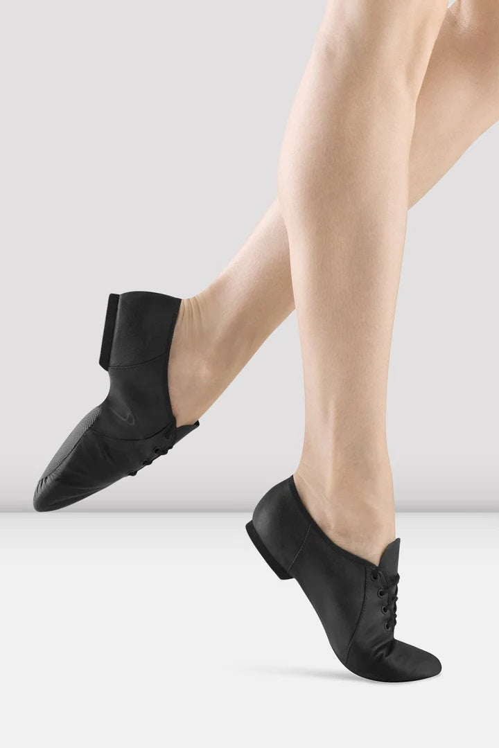 Laad het plaatje in de Viewer, S0405G Jazzsoft Kinderen Jazzschoenen Rubber Splitzool Zwart Leer