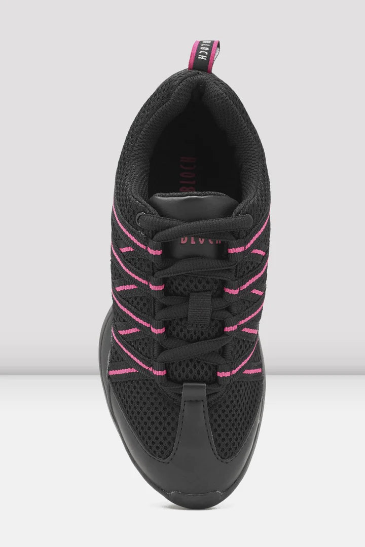 Laad het plaatje in de Viewer, S0524L Criss Cross Danssneakers Zwart/Roze Kunstleer/Mesh