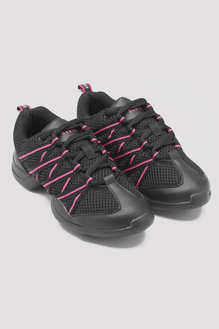 Laad het plaatje in de Viewer, S0524L Criss Cross Danssneakers Zwart/Roze Kunstleer/Mesh