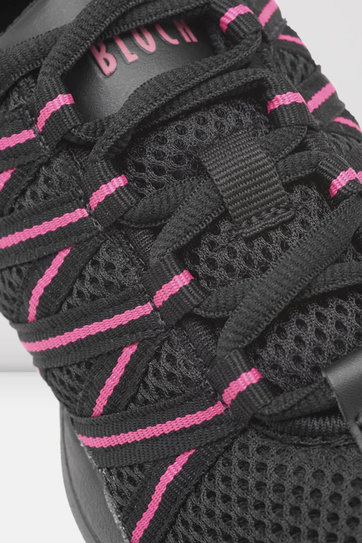 Laad het plaatje in de Viewer, S0524L Criss Cross Danssneakers Zwart/Roze Kunstleer / Mesh
