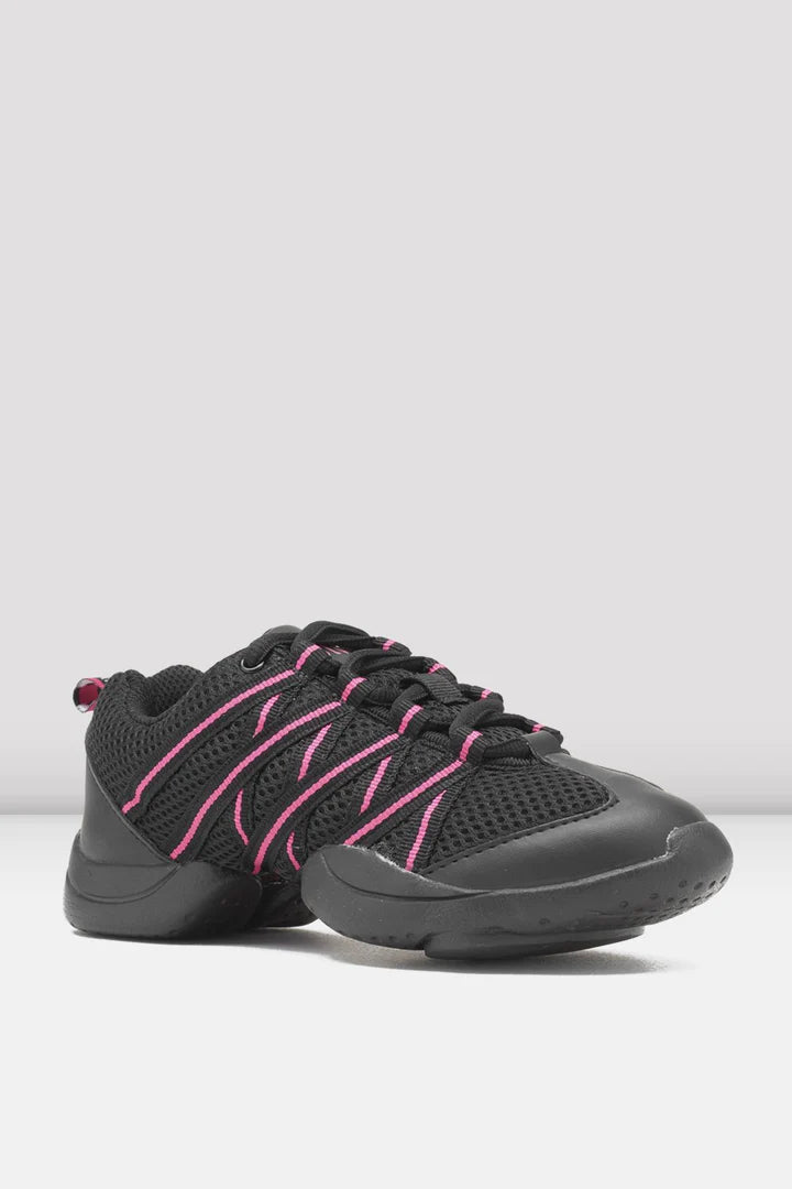 Laad het plaatje in de Viewer, S0524L Criss Cross Danssneakers Zwart/Roze Kunstleer / Mesh
