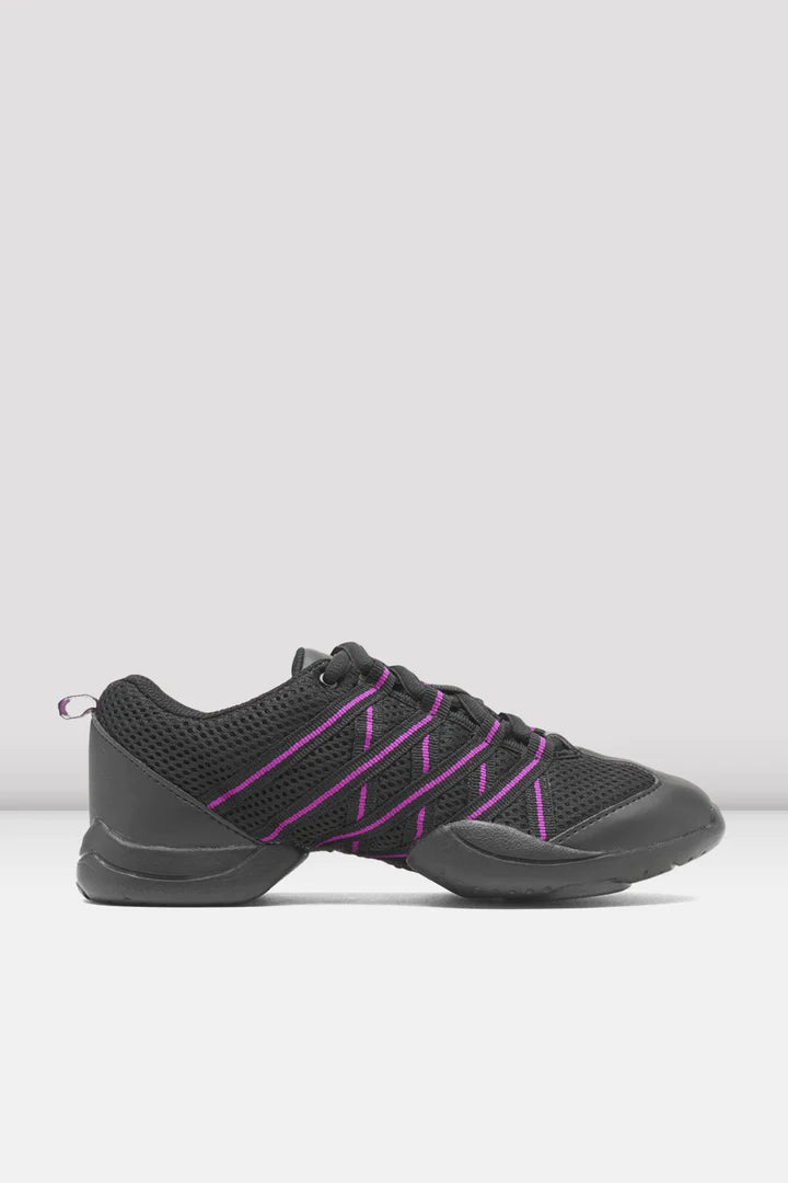 Laad het plaatje in de Viewer, S0524L Criss Cross Danssneakers Zwart/Paars Kunstleer/Mesh