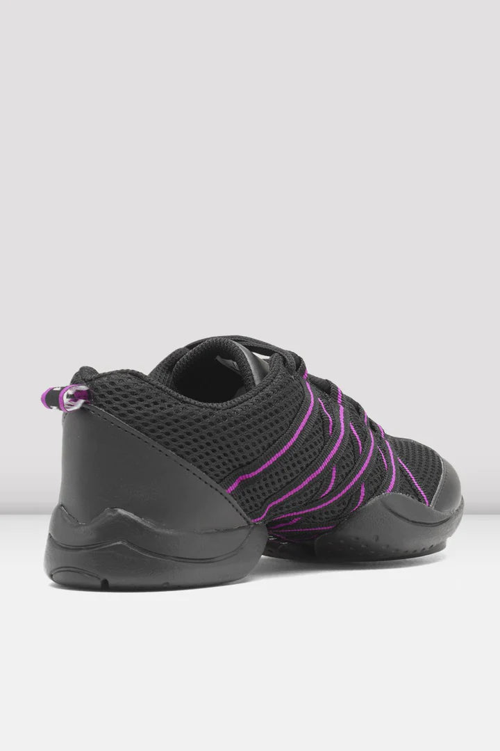 Laad het plaatje in de Viewer, S0524L Criss Cross Danssneakers Zwart/Paars Kunstleer/Mesh