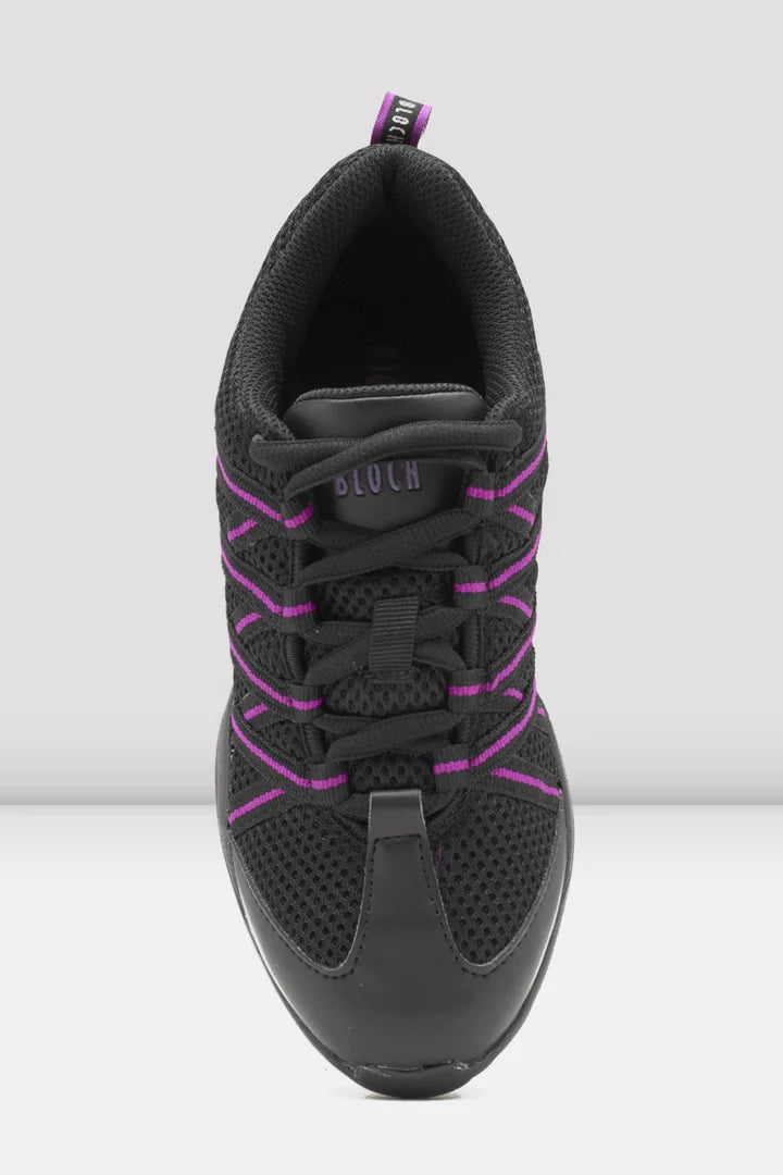 Laad het plaatje in de Viewer, S0524L Criss Cross Danssneakers Zwart/Paars Kunstleer/Mesh