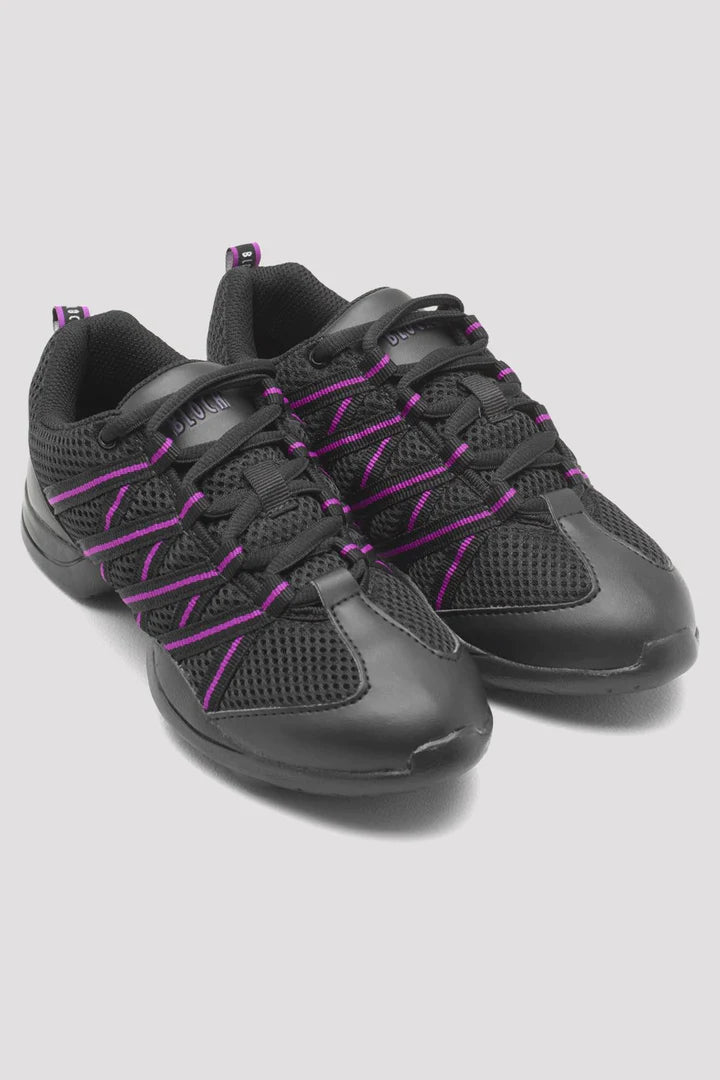 Laad het plaatje in de Viewer, S0524L Criss Cross Danssneakers Zwart/Paars Kunstleer/Mesh