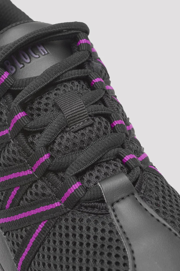 Laad het plaatje in de Viewer, S0524L Criss Cross Danssneakers Zwart/Paars Kunstleer/Mesh