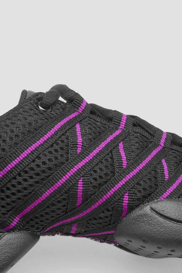 Laad het plaatje in de Viewer, S0524L Criss Cross Danssneakers Zwart/Paars Kunstleer/Mesh