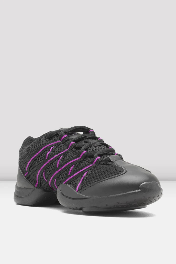 Laad het plaatje in de Viewer, S0524L Criss Cross Danssneakers Zwart/Paars Kunstleer/Mesh
