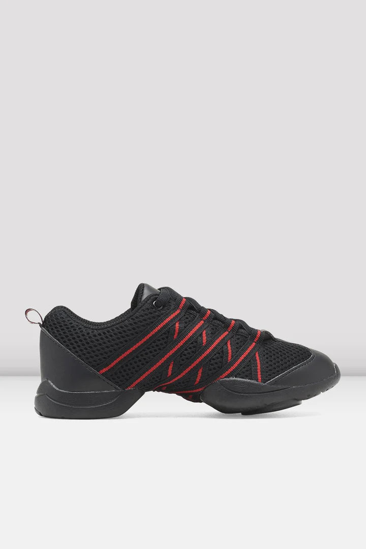 Laad het plaatje in de Viewer, S0524L Criss Cross Danssneakers Zwart/Rood Kunstleer/Mesh