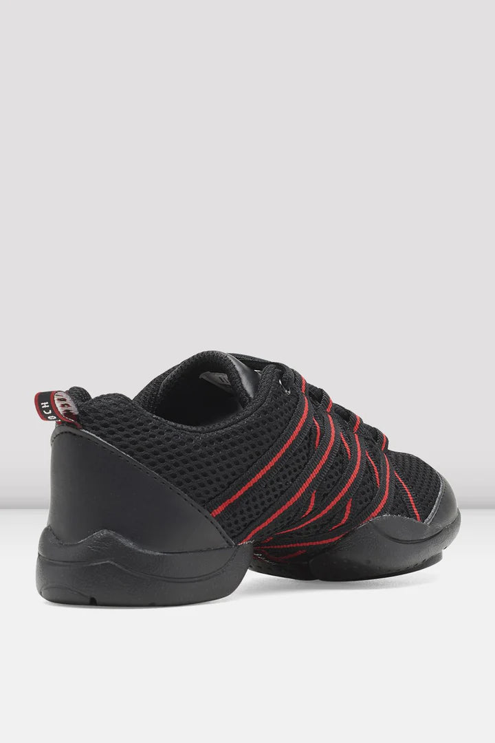 Laad het plaatje in de Viewer, S0524L Criss Cross Danssneakers Zwart/Rood Kunstleer/Mesh