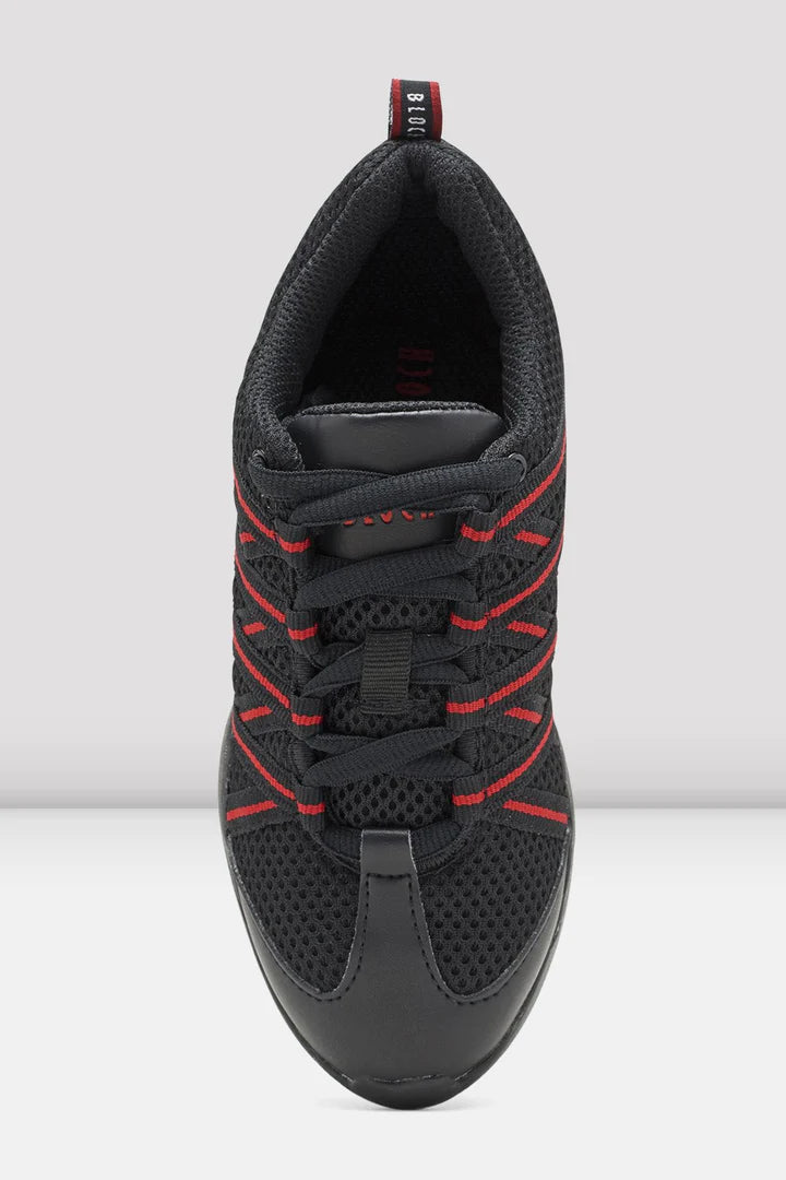 Laad het plaatje in de Viewer, S0524L Criss Cross Danssneakers Zwart/Rood Kunstleer/Mesh