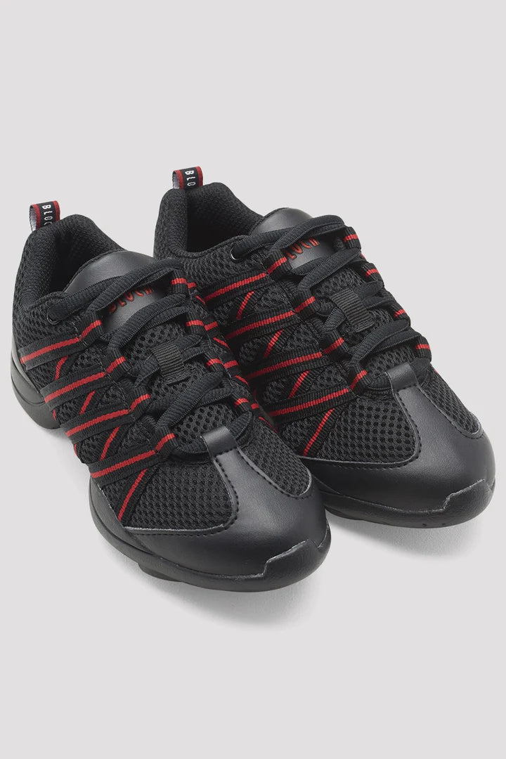 Laad het plaatje in de Viewer, S0524L Criss Cross Danssneakers Zwart/Rood Kunstleer/Mesh