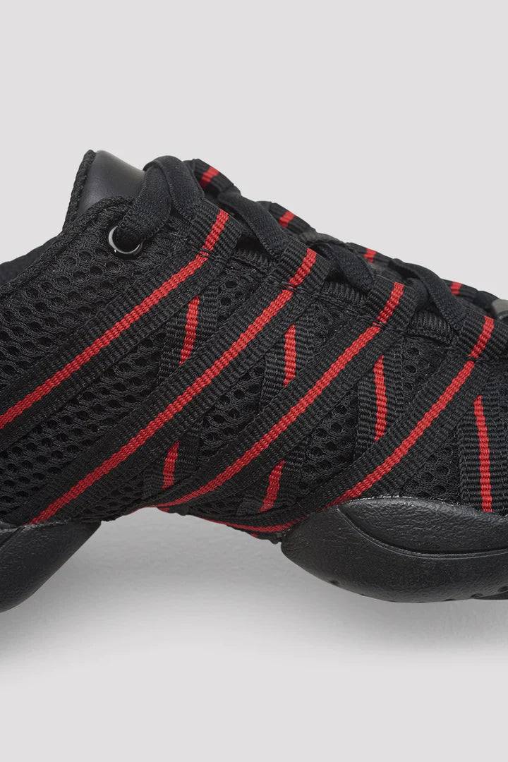 Laad het plaatje in de Viewer, S0524L Criss Cross Danssneakers Zwart/Rood Kunstleer/Mesh
