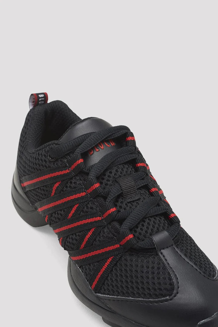 Laad het plaatje in de Viewer, S0524L Criss Cross Danssneakers Zwart/Rood Kunstleer/Mesh