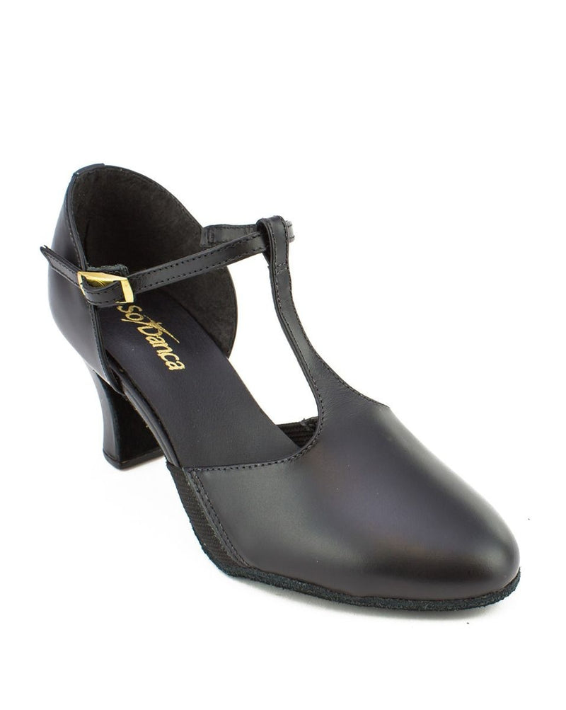 Laad het plaatje in de Viewer, CH56 T-strap Character Schoenen Zwart Leer met Leren Zool 6.35 cm