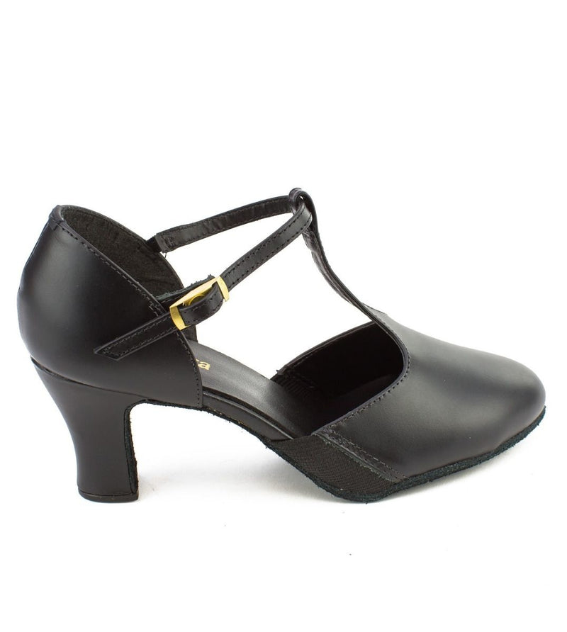 Laad het plaatje in de Viewer, CH56 T-strap Character Schoenen Zwart Leer met Leren Zool 6.35 cm